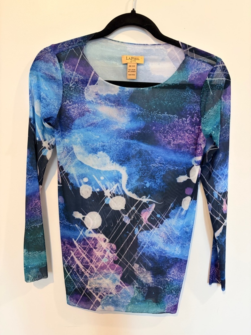 La Piel By Amb Mesh Blue & Purple Abstract Print Long Sleeve Top